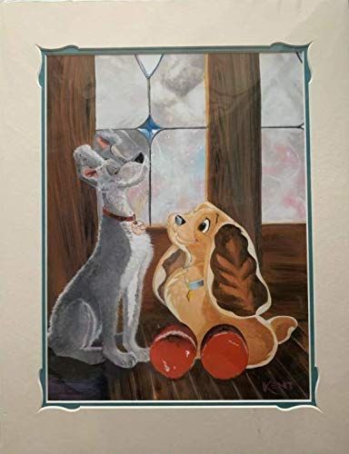 2020 Disney Lady & Tramp Together At Last Print by Kent Hammerstrom, 18x14 matted, Epcot Festival exclusive with bio card