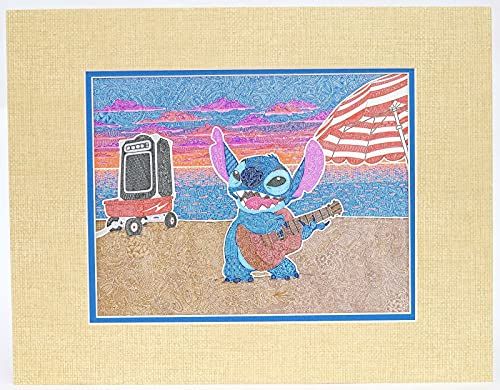 Disney Parks Deluxe Stitch Print by Gregg Visintainer, 20x16 matted, new with artist bio card.